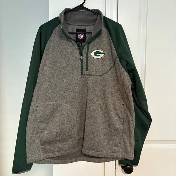 NFL‎ Green Bay Packers Mens XL Pullover 1/4 Zip Fleece Lined Jacket - Picture 8 of 13